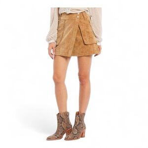 Free People Carson Utility Faux Wrap Skirt in camel NWT
